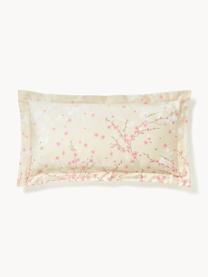 Baumwollsatin-Kopfkissenbezug Sakura mit Blumen-Print, Webart: Satin Fadendichte 250 TC,, Hellbeige, Hellrosa, Weiss, B 65 x L 65 cm