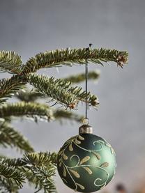 Boules de Noël peintes à la main Flori, 4 pièces, Verre, Vert foncé, doré, Ø 8 cm