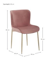 Sametová čalouněná židle Tess, Starorůžová Nohy: zlatá, Š 49 cm, H 64 cm