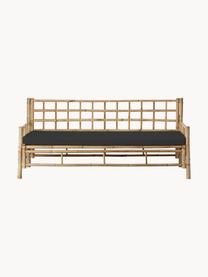 Sofa z drewna bambusowego z tapicerowanym siedziskiem Mandisa, Stelaż: drewno bambusowe, Tapicerka: płótno żaglowe, Drewno bambusowe, czarny, S 180 x G 80 cm