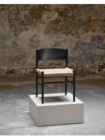 Holzstuhl Nestor mit geflochtener Sitzfläche, handgefertigt, Sitzfläche: Papiergeflecht, Gestell: Buchenholz Dieses Produkt, Hellbeige, Schwarz, B 50 x T 53 cm