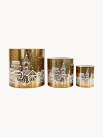 Windlichtenset Winter Wonderland, 3-delig, Glas, Goudkleurig, wit, Set met verschillende formaten