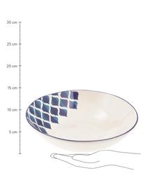 Handgemaakte saladeschaal Ikat, Ø 26 cm, Keramiek, Wit, blauw, Ø 26 x H 8 cm