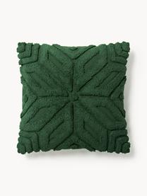 Housse de coussin en coton avec motif hivernal Nira, 100 % coton, Vert foncé avec motif de flocons de neige, larg. 45 x long. 45 cm