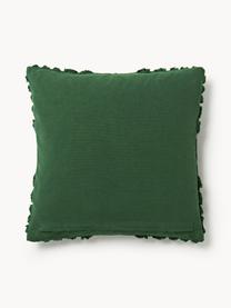 Housse de coussin en coton avec motif hivernal Nira, 100 % coton, Vert foncé avec motif de flocons de neige, larg. 45 x long. 45 cm