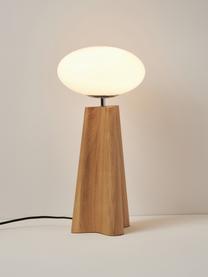 Lámpara de mesa de madera de fresno Aino, Pantalla: vidrio, Lámpara: madera de fresno, Cable: plástico, Madera clara, blanco, Ø 23 x Al 48 cm