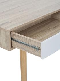 Escritorio en roble Samo, Tablero: aglomerado frustrado, Patas: madera de roble, Blanco, roble, An 120 x Al 79 cm