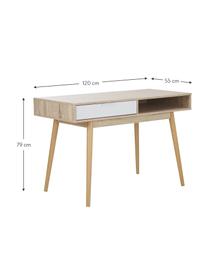 Escritorio en roble Samo, Tablero: aglomerado frustrado, Patas: madera de roble, Blanco, roble, An 120 x Al 79 cm