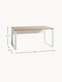 Schreibtisch Lioni aus Holz und Metall, Tischplatte: Spanplatte mit Melaminhar, Gestell: Metall, pulverbeschichtet, Weiß, Holz in Navarra Eichenoptik, B 158 x T 79 cm