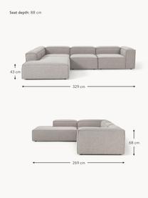 Divano angolare componibile XL in bouclé Lennon, Rivestimento: bouclé (100% poliestere) , Struttura: legno di pino massiccio, , Piedini: plastica Questo prodotto , Bouclé taupe, Larg. 329 x Prof. 269 cm, chaise longue a sinistra