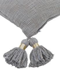 Funda de algodón ecológico de cojín con borlas Fly, 100% algodón ecológico, Gris, An 45 x L 45 cm
