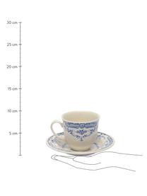 Tazas de té con platitos Rose, 2 uds., Cerámica, Blanco, azul, Ø 9 x Al 8 cm, 250 ml