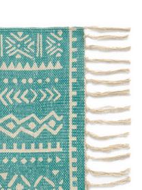 Vloerkleed Afra met grafisch patroon in turquoise-wit, 100% katoen, Turquoise, gebroken wit, B 60 x L 90 cm (maat XXS)