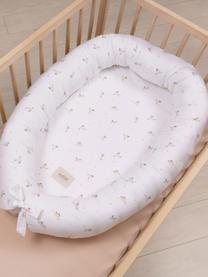 Handgefertigtes Baumwoll-Babynest Comfort, Bezug: 100 % Baumwolle, Matratze: Schaumstoff, Off White, Gansen-Motiv, B 55 x L 85 cm