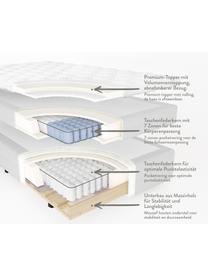 Premium boxspring bed Phoebe, Matras: 7-zones-pocketveringkern , Poten: gelakt massief beukenhout, Licht witgrijs, 200 x 200 cm