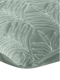 Gewatteerde fluwelen kussenhoes Celine met fijn patroon, Saliegroen, B 40 x L 40 cm