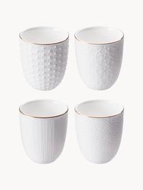 Mugs texturés faits main Nippon, 4 élém., Porcelaine, Blanc avec bord doré, Ø 7 x haut. 7 cm, 160 ml