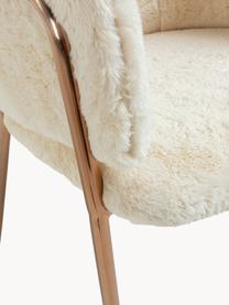 Chaises rembourrées tissu peluche Runnie, 2 pièces, Tissu blanc crème, pieds cuivrés, larg. 58 x prof. 58 cm