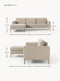 Ecksofa Cucita (3-Sitzer), Bezug: Webstoff (100% Polyester), Gestell: Massives Kiefernholz, Webstoff Beige, B 262 x T 163 cm, Eckteil links