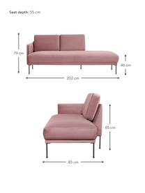 Sametový šezlong Fluente, Starorůžová, Š 202 cm, H 85 cm, opěradlo na levé straně