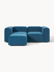 Sofá modular de terciopelo Lena (3 plazas), con reposapiés, Tapizado: terciopelo (100% poliéste, Estructura: madera de pino, contracha, Patas: plástico., Terciopelo azul petróleo, An 209 x F 181 cm