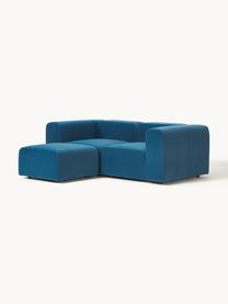 Sofá modular de terciopelo Lena (3 plazas), con reposapiés, Tapizado: terciopelo (100% poliéste, Estructura: madera de pino, contracha, Patas: plástico., Terciopelo azul petróleo, An 209 x F 181 cm