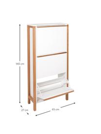 Scarpiera con 3 scomparti Northgate, Bianco, legno di quercia, Larg. 65 x Alt. 140 cm