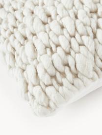 Handgefertigte Grobstrick-Kissenhülle Belen, Vorderseite: 66 % Wolle, 18 % Baumwoll, Rückseite: 100 % Baumwolle, Cremeweiß, B 50 x L 50 cm