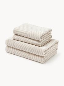 Set de toallas lavabos Fatu, tamaños diferentes, Tonos beige claros, Set de 3 (toalla tocador, toalla lavabo y toalla ducha)