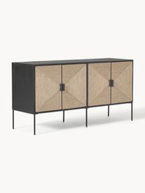 Dressoir June van mangohout, Poten: metaal, gepoedercoat Dit , Mangohout, zwart gelakt, beige, B 150 x H 77 cm