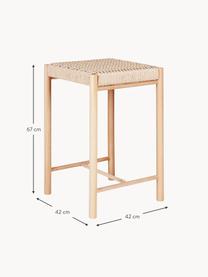 Barová stolička z topolového dřeva Abano, Topolové dřevo, papírová sňůra, Topolové dřevo, světle béžová, Š 42 cm, V 67 cm