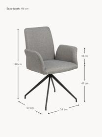 Chaise pivotante rembourrée Naya, Tissu gris clair, larg. 59 x prof. 59 cm