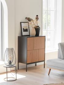 Highboard Seaford, Frame: gelakt MDF, Poten: gepoedercoat metaal, Beige in houtoptiek, zwart, B 80 x H 103 cm