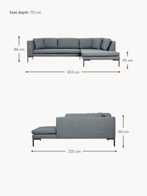 Ecksofa Emma mit Metall-Füssen, Bezug: Polyester, Gestell: Massives Kiefernholz, Bir, Webstoff Dunkelgrau, B 302 x T 220 cm, Eckteil links