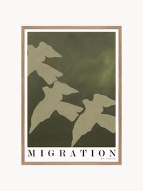 Stampa digitale incorniciata Migration, Immagine: cartoncino pressato duro, Cornice: legno di quercia, Tonalità verdi, bianco, nero, Larg. 30 x Alt. 40 cm