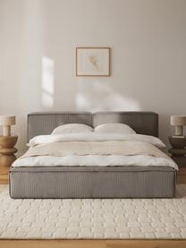 Letto imbottito in velluto a coste con contenitore Lennon, Rivestimento: velluto a coste (98% poli, Struttura: legno di pino massiccio, , Piedini: legno, plastica Questo pr, Velluto a coste taupe, Larg. 248 x Lung. 243 cm (superfice 180 x 200 cm)