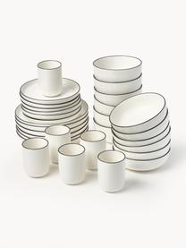 Vajilla de porcelana Facile, 6 comensales (30 pzas.), Porcelana dura de alta calidad (aprox. 50% caolín, 25% cuarzo y 25% feldespato), Blanco Off White con borde negro, 6 comensales (30 pzas.)