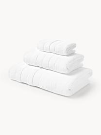 Lot de serviettes de bain avec bordure décorative Luxe, set de tailles variées, Blanc, 3 éléments (1 serviette invité, 1 serviette de toilette et 1 drap de bain)