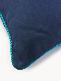Cuscino decorativo in lino Pompidou, Rivestimento: 100% lino, Decorazione: raso (100 % cotone), Tonalità blu, Larg. 56 x Lung. 56 cm