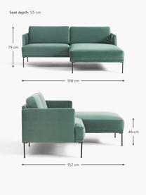 Kleines Samt-Ecksofa Fluente, Bezug: Samt (100 % Polyester) De, Gestell: Massives Kiefernholz, Bir, Füße: Metall, pulverbeschichtet, Samt Petrol, B 198 x T 152 cm, Eckteil links