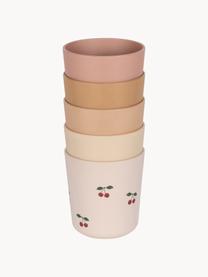 Tazas infantiles Mix, 5 uds., 100 % PLA (plástico), Tonos melocotón y rosa con motivo de cerezas, Ø 7 x Al 8 cm