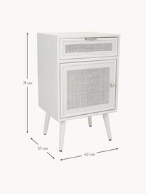 Nachtkastje Cayetana van hout, Frame: gelakt MDF, Handvatten: metaal, Poten: bamboehout, gelakt, Wit, hout, B 42 cm x H 71 cm