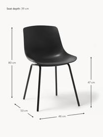 Kunststoffen stoelen Dave met metalen poten, 2 stuks, Zitvlak: kunststof, Poten: gepoedercoat metaal, Zwart, B 46 x D 53 cm