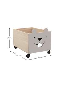 Aufbewahrungsbox Biber mit Rollen, Paulowniaholz, Mitteldichte Holzfaserplatte (MDF), Grau, Beige, B 35 x H 31 cm