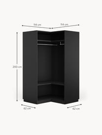 Armario esquinero modular Simone, 2 puertas (115 cm), Estructura: tablero aglomerado revest, Aspecto madera de nogal, negro, Esquinero (An 115 x Al 200 cm)