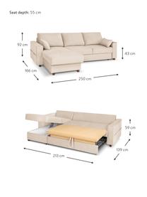 Divano letto angolare 4 posti in velluto beige chiaro con contenitore Susa, Rivestimento: 100% velluto di poliester, Struttura: legno di pino massiccio, , Piedini: legno, Beige chiaro, Larg. 250 x Prof. 166 cm