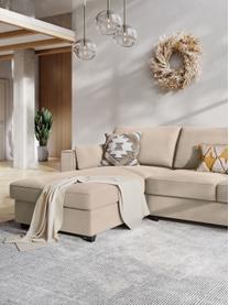 Divano letto angolare 4 posti in velluto beige chiaro con contenitore Susa, Rivestimento: 100% velluto di poliester, Struttura: legno di pino massiccio, , Piedini: legno, Beige chiaro, Larg. 250 x Prof. 166 cm