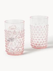 Set de vasos artesanales con relieves Hobnail, 6 uds., Vidrio, Rosa, Ø 7 x Al 11 cm, 200 ml