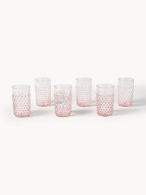 Handgemaakte waterglazen Hobnail met reliëf, 6 stuks, Glas, Roze, Ø 7 x H 11 cm, 200 ml