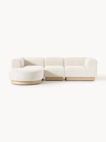 Modulares Sofa Natalie (3-Sitzer) aus Teddy-Bouclé mit Hocker, Bezug: Teddy-Bouclé (100 % Polye, Gestell: mitteldichte Holzfaserpla, Sockel: Massives Buchenholz, lack, Teddy-Bouclé Off White, helles Buchenholz, B 283 x T 197 cm